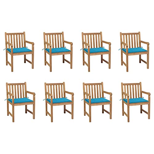 WDGJJFECNMUEHI campingstuhl hochlehner klappstühleGartenstühle 8 STK. mit Blauen Kissen Massivholz TeakGeeignet für Gärten, Terrassen und Balkone von WDGJJFECNMUEHI