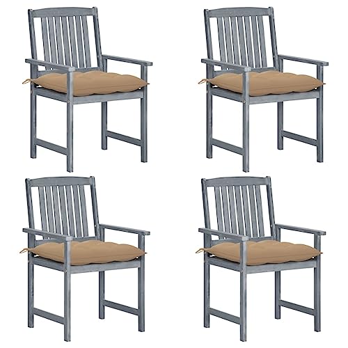 WDGJJFECNMUEHI campingstuhl klappbar balkonstuhlGartenstühle mit Kissen 4 STK. Grau Massivholz AkazieGeeignet für Gärten, Terrassen und Balkone von WDGJJFECNMUEHI