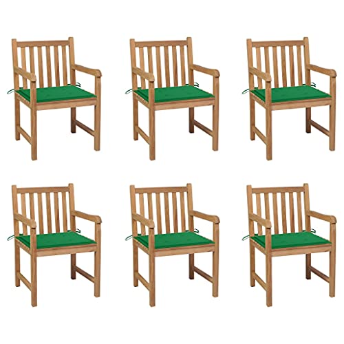 WDGJJFECNMUEHI gartenklappstuhl Sessel balkonGartenstühle 6 STK. mit Grünen Kissen Massivholz TeakGeeignet für Gärten, Terrassen und Balkone von WDGJJFECNMUEHI