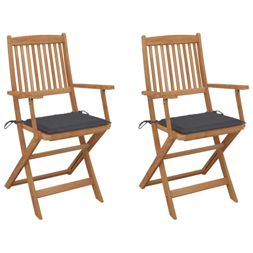 WDGJJFECNMUEHI gartenklappstuhl Sessel balkonKlappbare Gartenstühle 2 STK. mit Kissen Massivholz AkazieGeeignet für Gärten, Terrassen und Balkone von WDGJJFECNMUEHI