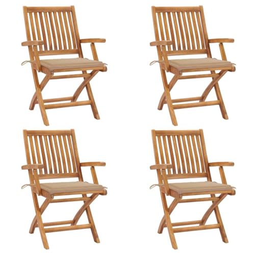 WDGJJFECNMUEHI gartenklappstuhl Sessel balkonKlappbare Gartenstühle mit Kissen 4 STK. Massivholz TeakGeeignet für Gärten, Terrassen und Balkone von WDGJJFECNMUEHI