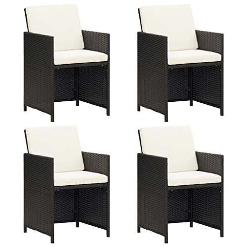 WDGJJFECNMUEHI gartenmöbel Kunststoff stühle balkonGarten-Essstühle mit Kissen 4 STK. Schwarz Poly RattanGeeignet für Gärten, Terrassen und Balkone von WDGJJFECNMUEHI