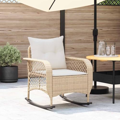 WDGJJFECNMUEHI gartenmöbel Kunststoff stühle balkonGarten-Schaukelstuhl mit Kissen Beige Poly RattanGeeignet für Gärten, Terrassen und Balkone von WDGJJFECNMUEHI