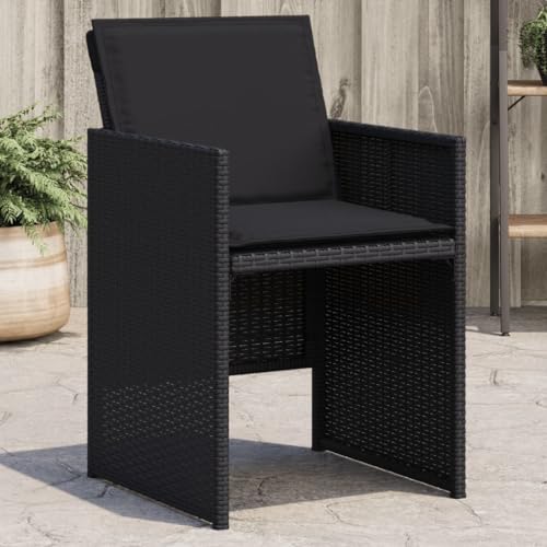WDGJJFECNMUEHI gartenmöbel Kunststoff stühle balkonGartenstühle mit Kissen 4 STK. Schwarz Poly RattanGeeignet für Gärten, Terrassen und Balkone von WDGJJFECNMUEHI