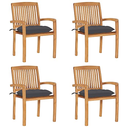 WDGJJFECNMUEHI gartenmöbel Sale Foldable Chair Stuhl Outdoor stapelsesselStapelbare Gartenstühle mit Kissen 4 STK. Massivholz TeakGeeignet für Gärten, Terrassen und Balkone von WDGJJFECNMUEHI