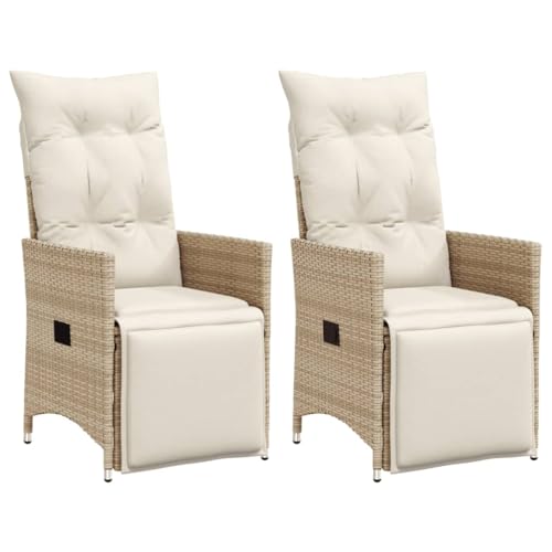 WDGJJFECNMUEHI gartenstühle Plastik gartenstuhl mit tischGartensessel mit Kissen 2 STK. Verstellbar Beige Poly RattanGeeignet für Gärten, Terrassen und Balkone von WDGJJFECNMUEHI