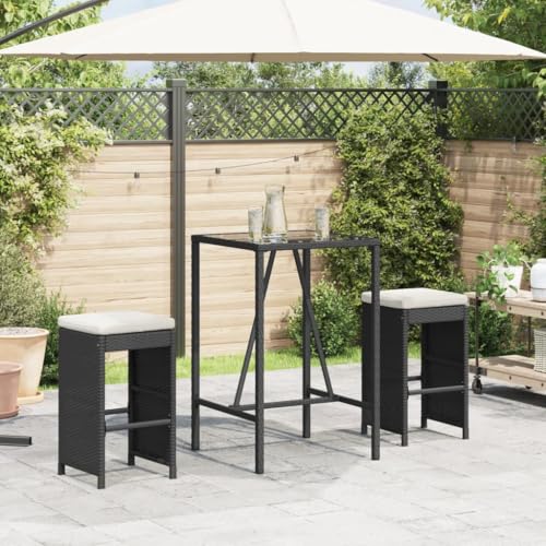 WDGJJFECNMUEHI gartenstühle Set klappstuhl alu hochlehnerGarten-Barhocker mit Kissen 2 STK. Schwarz Poly RattanGeeignet für Gärten, Terrassen und Balkone von WDGJJFECNMUEHI