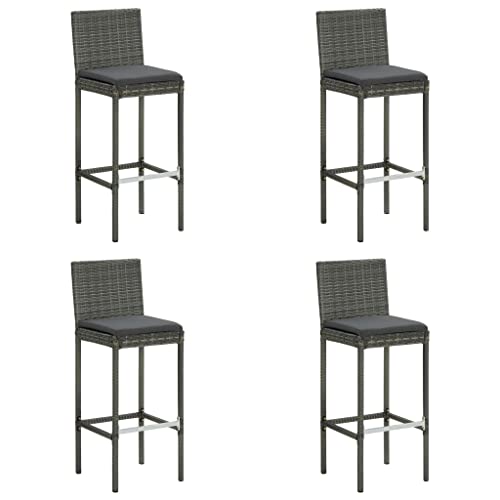 WDGJJFECNMUEHI gartenstühle Set klappstuhl alu hochlehnerGarten-Barhocker mit Kissen 4 STK. Grau Poly RattanGeeignet für Gärten, Terrassen und Balkone von WDGJJFECNMUEHI