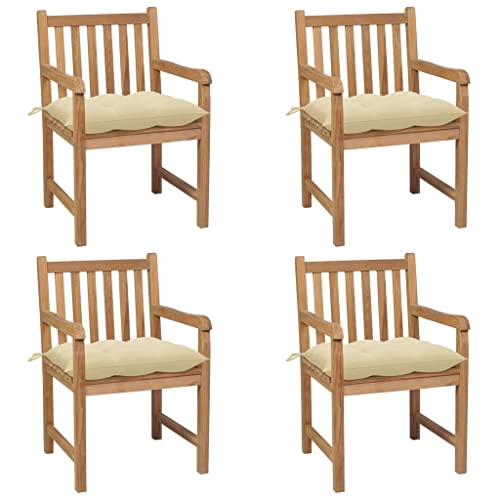 WDGJJFECNMUEHI gartenstühle Set klappstuhl alu hochlehnerGartenstühle 4 STK. mit Cremeweißen Kissen Massivholz TeakGeeignet für Gärten, Terrassen und Balkone von WDGJJFECNMUEHI