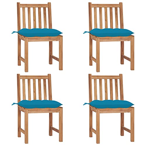 WDGJJFECNMUEHI gartenstühle Set klappstuhl alu hochlehnerGartenstühle 4 STK. mit Kissen Massivholz Teak Geeignet für Gärten, Terrassen und Balkone von WDGJJFECNMUEHI