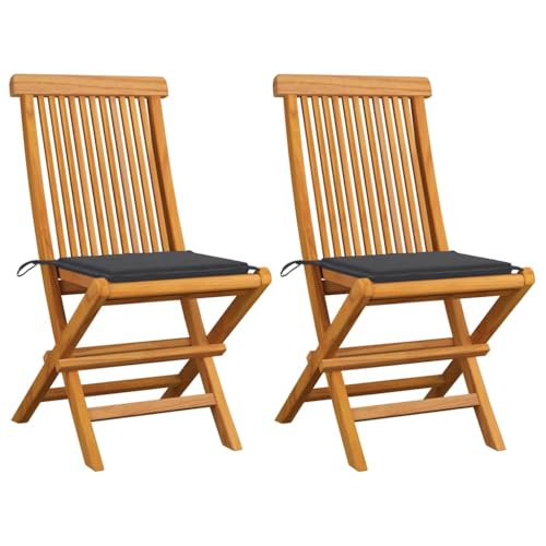 WDGJJFECNMUEHI gartenstühle Set klappstuhl alu hochlehnerGartenstühle mit Anthrazit Kissen 2 STK. Massivholz TeakGeeignet für Gärten, Terrassen und Balkone von WDGJJFECNMUEHI