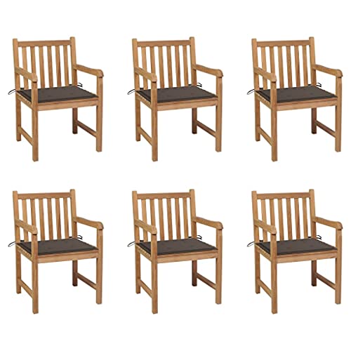 WDGJJFECNMUEHI gartenstühle klappstuhl gartenstuhlGartenstühle 6 STK. mit Taupe Kissen Massivholz TeakGeeignet für Gärten, Terrassen und Balkone von WDGJJFECNMUEHI
