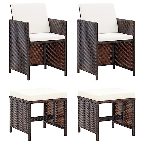 WDGJJFECNMUEHI gartenstühle stapelbar stapelstuhl garten4-tlg. Gartenstuhl und Hocker Set Poly Rattan BraunGeeignet für Gärten, Terrassen und Balkone von WDGJJFECNMUEHI