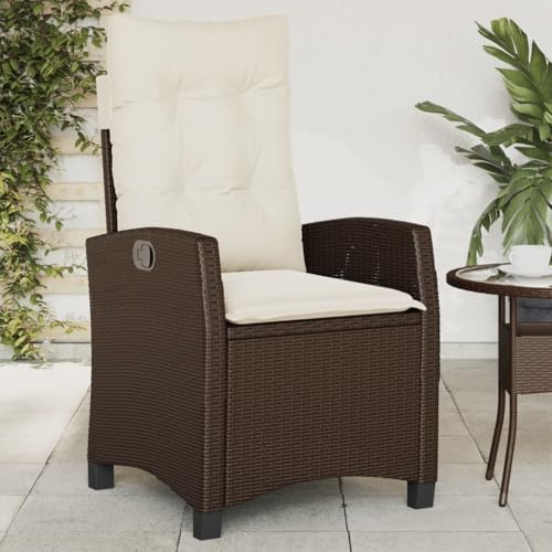 WDGJJFECNMUEHI gartenstühle stapelbar stapelstuhl gartenGartensessel Verstellbar mit Kissen Braun Poly RattanGeeignet für Gärten, Terrassen und Balkone von WDGJJFECNMUEHI
