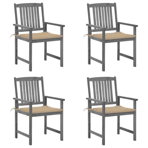 WDGJJFECNMUEHI gartenstühle stapelbar stapelstuhl gartenGartenstühle mit Kissen 4 STK. Grau Massivholz AkazieGeeignet für Gärten, Terrassen und Balkone von WDGJJFECNMUEHI