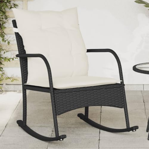WDGJJFECNMUEHI gartenstuhl Eisen antik sitzgarnitur balkonGarten-Schaukelstuhl mit Kissen Schwarz Poly RattanGeeignet für Gärten, Terrassen und Balkone von WDGJJFECNMUEHI