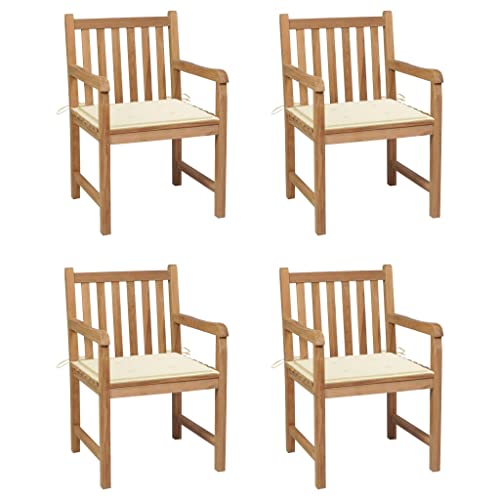 WDGJJFECNMUEHI gartenstuhl Kunststoff schaukelstühleGartenstühle 4 STK. mit Cremeweißen Kissen Massivholz TeakGeeignet für Gärten, Terrassen und Balkone von WDGJJFECNMUEHI