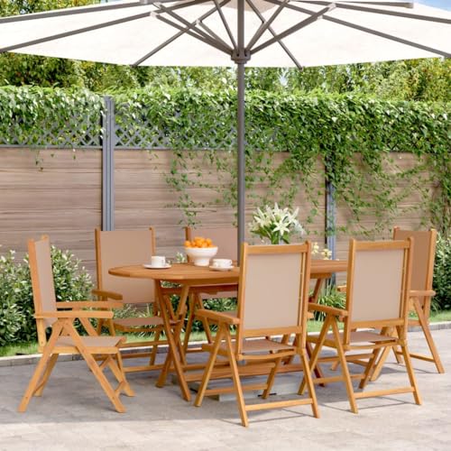 WDGJJFECNMUEHI gartenstuhl Kunststoff schaukelstühleGartenstühle Verstellbar 6 STK. Taupe Stoff und MassivholzGeeignet für Gärten, Terrassen und Balkone von WDGJJFECNMUEHI