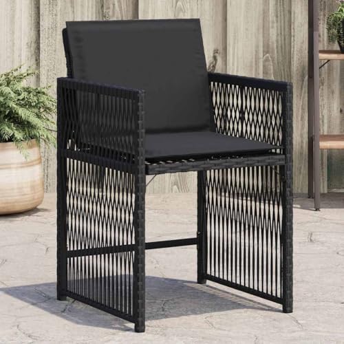 WDGJJFECNMUEHI gartenstuhl Kunststoff schaukelstühleGartenstühle mit Kissen 4 STK. Schwarz Poly RattanGeeignet für Gärten, Terrassen und Balkone von WDGJJFECNMUEHI