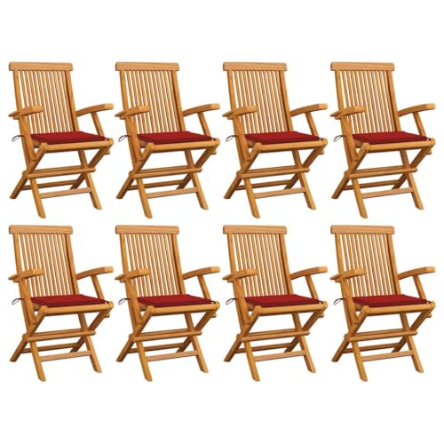 WDGJJFECNMUEHI gartenstuhl Kunststoff schaukelstühleGartenstühle mit Roten Kissen 8 STK. Massivholz TeakGeeignet für Gärten, Terrassen und Balkone von WDGJJFECNMUEHI