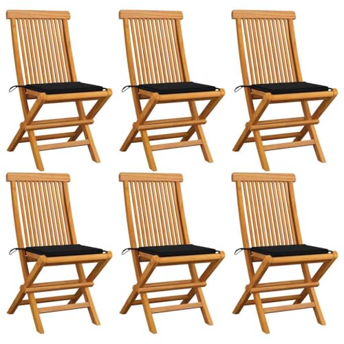 WDGJJFECNMUEHI gartenstuhl Kunststoff schaukelstühleGartenstühle mit Schwarzen Kissen 6 STK. Massivholz Teak Geeignet für Gärten, Terrassen und Balkone von WDGJJFECNMUEHI