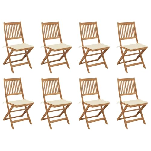 WDGJJFECNMUEHI gartenstuhl Outdoor stühleKlappbare Gartenstühle mit Kissen 8 STK. Massivholz AkazieGeeignet für Gärten, Terrassen und Balkone von WDGJJFECNMUEHI