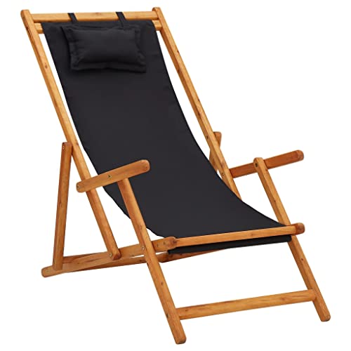 WDGJJFECNMUEHI gartenstuhl grau terrassen sesselStrandstuhl Klappbar Massivholz Eukalyptus und Stoff SchwarzGeeignet für Gärten, Terrassen und Balkone von WDGJJFECNMUEHI