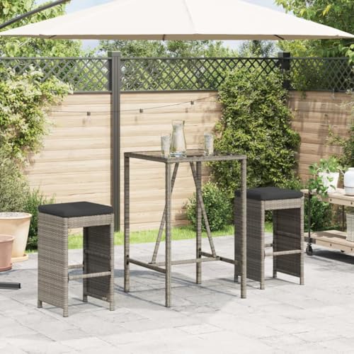 WDGJJFECNMUEHI gartenstuhl hochlehner stapelbar klappbarer stuhlGarten-Barhocker mit Kissen 2 STK. Grau Poly RattanGeeignet für Gärten, Terrassen und Balkone von WDGJJFECNMUEHI