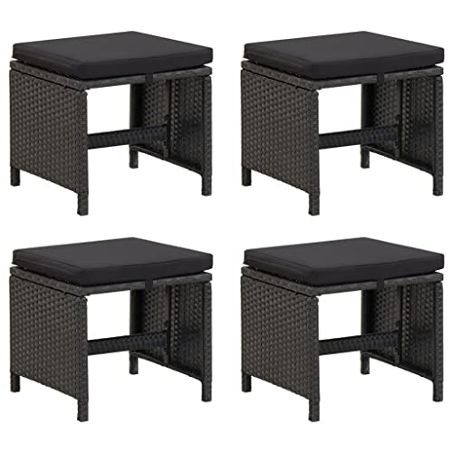WDGJJFECNMUEHI gartenstuhl hochlehner stapelbar klappbarer stuhlGartenhocker 4 STK. mit Sitzkissen Poly Rattan SchwarzGeeignet für Gärten, Terrassen und Balkone von WDGJJFECNMUEHI
