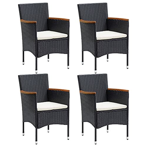 WDGJJFECNMUEHI gartenstuhl hochlehner verstellbar Garten Sessel outdoorGarten-Essstühle 4 STK. Poly Rattan SchwarzGeeignet für Gärten, Terrassen und Balkone von WDGJJFECNMUEHI