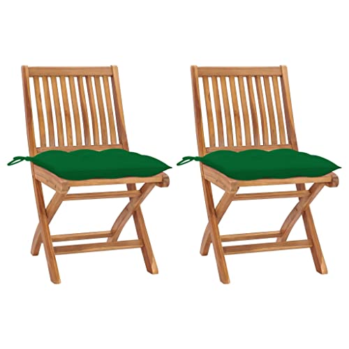 WDGJJFECNMUEHI gartenstuhl mit liegefunktion gartenstühle rattanGartenstühle 2 STK. mit Grünen Kissen Massivholz Teak Geeignet für Gärten, Terrassen und Balkone von WDGJJFECNMUEHI