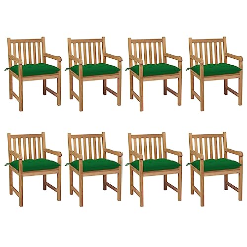 WDGJJFECNMUEHI gartenstuhl mit liegefunktion gartenstühle rattanGartenstühle 8 STK. mit Grünen Kissen Massivholz Teak Geeignet für Gärten, Terrassen und Balkone von WDGJJFECNMUEHI