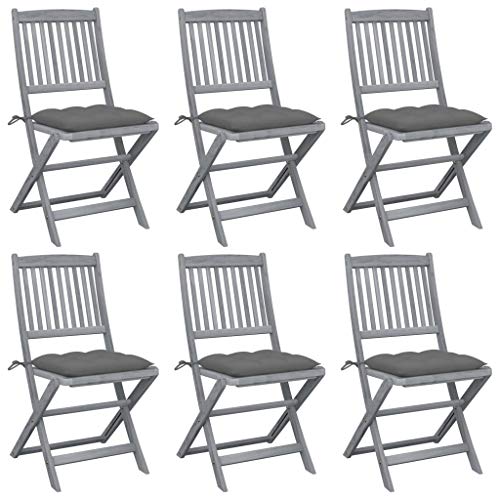 WDGJJFECNMUEHI gartenstuhl mit liegefunktion gartenstühle rattanKlappbare Gartenstühle 6 STK. mit Kissen Massivholz AkazieGeeignet für Gärten, Terrassen und Balkone von WDGJJFECNMUEHI