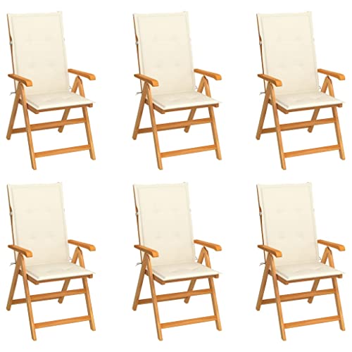 WDGJJFECNMUEHI hängesessel Gestell Balcony furnitureGartenstühle 6 STK. mit Creme Kissen Massivholz TeakGeeignet für Gärten, Terrassen und Balkone von WDGJJFECNMUEHI