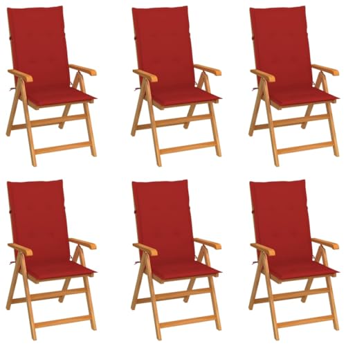 WDGJJFECNMUEHI hängesessel Gestell Balcony furnitureGartenstühle 6 STK. mit Roten Kissen Massivholz TeakGeeignet für Gärten, Terrassen und Balkone von WDGJJFECNMUEHI