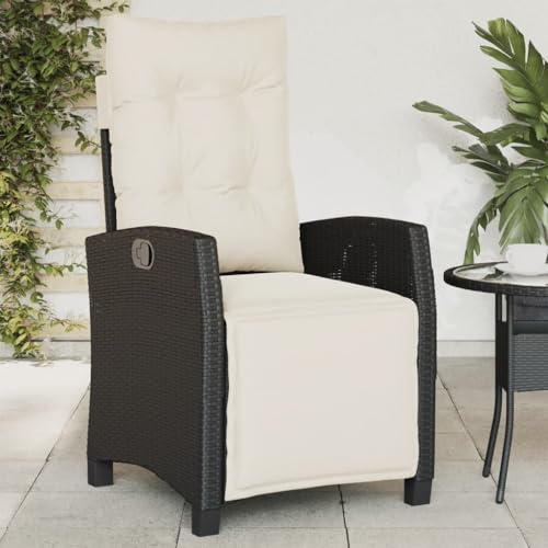 WDGJJFECNMUEHI klappsessel Garten terrassenstühle wetterfestGartensessel mit Fußteil Verstellbar Schwarz Poly RattanGeeignet für Gärten, Terrassen und Balkone von WDGJJFECNMUEHI