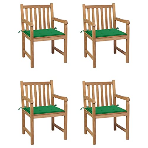 WDGJJFECNMUEHI klappsessel Garten terrassenstühle wetterfestGartenstühle 4 STK. mit Grünen Kissen Massivholz TeakGeeignet für Gärten, Terrassen und Balkone von WDGJJFECNMUEHI