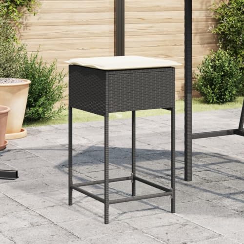 WDGJJFECNMUEHI klappstuhl Garten Balkon sesselGarten-Barhocker mit Kissen 2 STK. Schwarz Poly RattanGeeignet für Gärten, Terrassen und Balkone von WDGJJFECNMUEHI