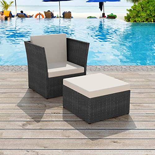 WDGJJFECNMUEHI klappstuhl Garten Balkon sesselGartensessel mit Fußhocker Poly Rattan Schwarz Geeignet für Gärten, Terrassen und Balkone von WDGJJFECNMUEHI