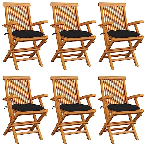 WDGJJFECNMUEHI klappstuhl Garten Balkon sesselGartenstühle mit Schwarzen Kissen 6 STK. Massivholz TeakGeeignet für Gärten, Terrassen und Balkone von WDGJJFECNMUEHI