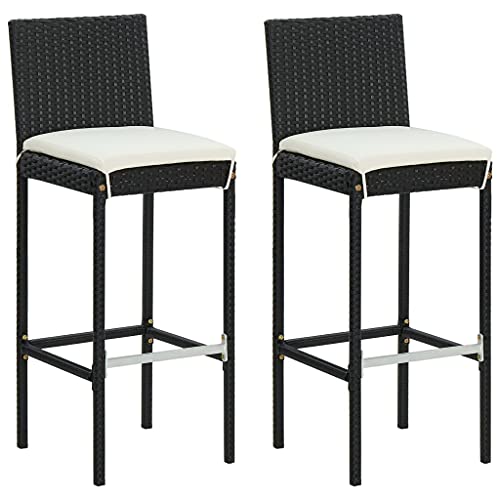 WDGJJFECNMUEHI klappstuhl Holz gartenstuhl metallGarten-Barhocker mit Kissen 2 STK. Schwarz Poly RattanGeeignet für Gärten, Terrassen und Balkone von WDGJJFECNMUEHI