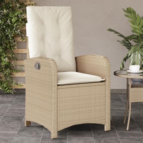 WDGJJFECNMUEHI klappstuhl Holz gartenstuhl metallGartensessel mit Kissen Verstellbar Beige Poly RattanGeeignet für Gärten, Terrassen und Balkone von WDGJJFECNMUEHI