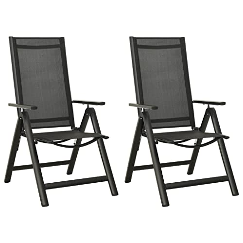 WDGJJFECNMUEHI klappstuhl Holz gartenstuhl metallKlappbare Gartenstühle 2 STK. Textilene und Aluminium SchwarzGeeignet für Gärten, Terrassen und Balkone von WDGJJFECNMUEHI