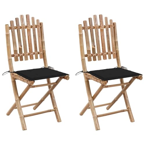 WDGJJFECNMUEHI klappstuhl Holz gartenstuhl metallKlappbare Gartenstühle 2 STK. mit Kissen BambusGeeignet für Gärten, Terrassen und Balkone von WDGJJFECNMUEHI