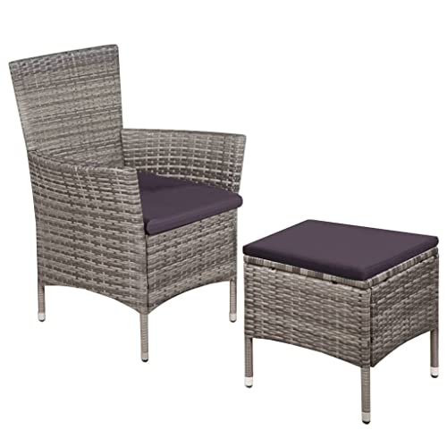 WDGJJFECNMUEHI metallstuhl gartenstuhl verstellbarGartenstuhl und Hocker mit Polstern Poly Rattan GrauGeeignet für Gärten, Terrassen und Balkone von WDGJJFECNMUEHI