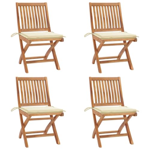 WDGJJFECNMUEHI stühle Outdoor alu klappstuhlKlappbare Gartenstühle mit Kissen 4 STK. Massivholz TeakGeeignet für Gärten, Terrassen und Balkone von WDGJJFECNMUEHI