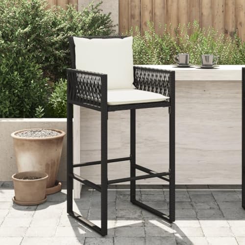 WDGJJFECNMUEHI terassenstuhl stapelstuhl outdoorGarten-Barhocker mit Kissen 2 STK. Schwarz Poly RattanGeeignet für Gärten, Terrassen und Balkone von WDGJJFECNMUEHI