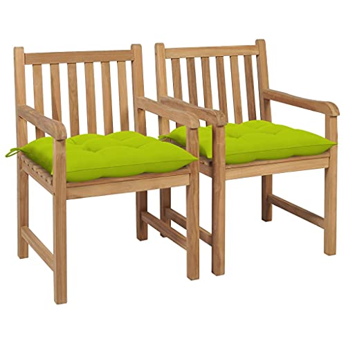 WDGJJFECNMUEHI terassenstuhl stapelstuhl outdoorGartenstühle 2 STK. mit Hellgrünen Kissen Massivholz Teak Geeignet für Gärten, Terrassen und Balkone von WDGJJFECNMUEHI