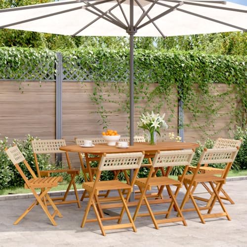 WDGJJFECNMUEHI terassenstuhl stapelstuhl outdoorGartenstühle 8 STK. Klappbar Beige Poly Rattan & MassivholzGeeignet für Gärten, Terrassen und Balkone von WDGJJFECNMUEHI