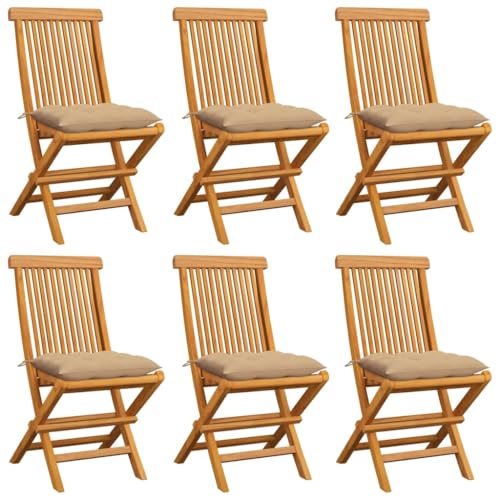 WDGJJFECNMUEHI terassenstuhl stapelstuhl outdoorGartenstühle mit Beige Kissen 6 STK. Massivholz Teak Geeignet für Gärten, Terrassen und Balkone von WDGJJFECNMUEHI
